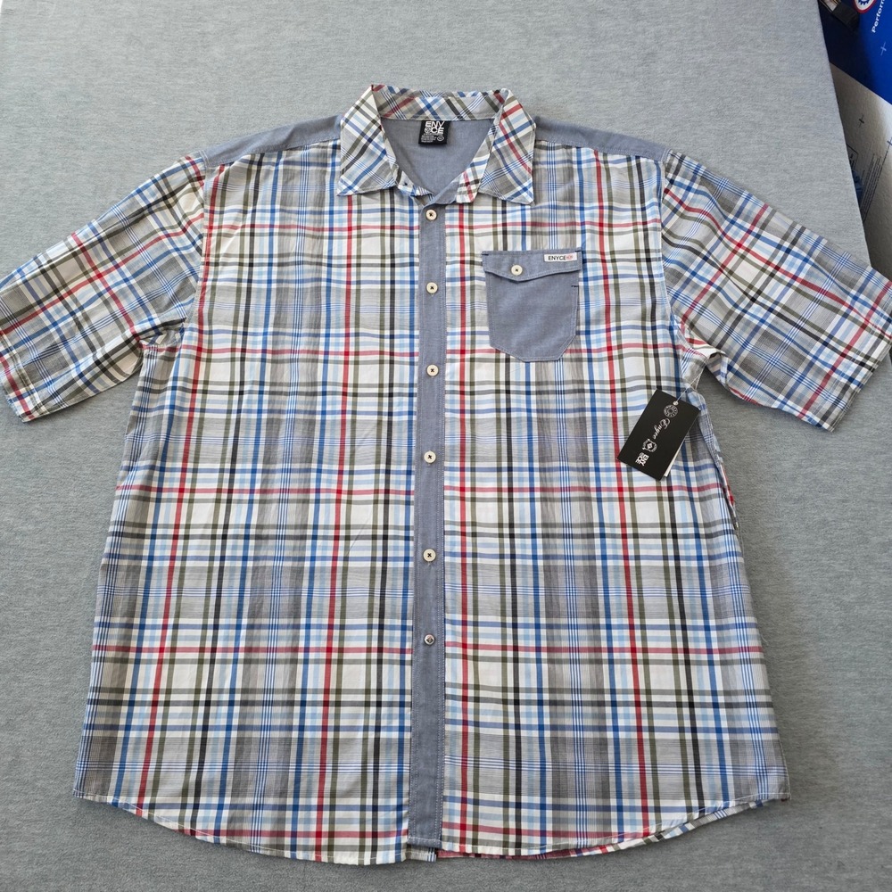 ENYCE Mens Plaid Short Sleeve Button Up Shirt Pocket Casual Summer 5X